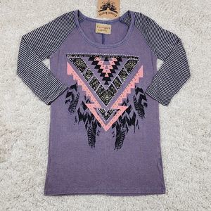 Cowgirl Legend Knit Tshirt Womens Medium Purple Aztec Embellished Western Top